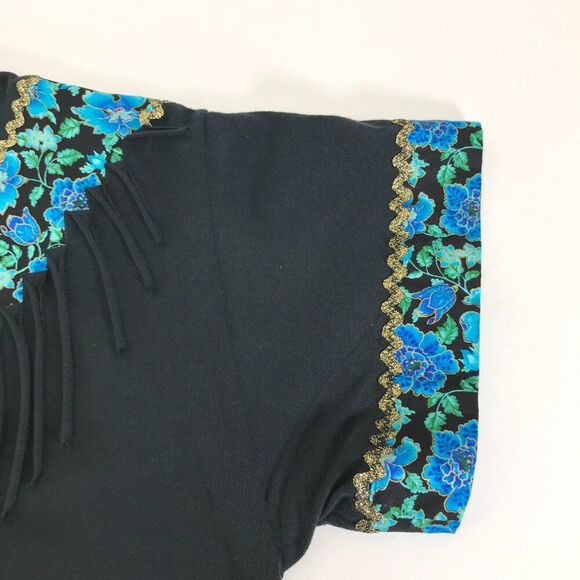 Vintage Hanes Floral Fringe Short Sleeve Tee Adult Size XL Black Embellished 90s - Picture 6 of 12